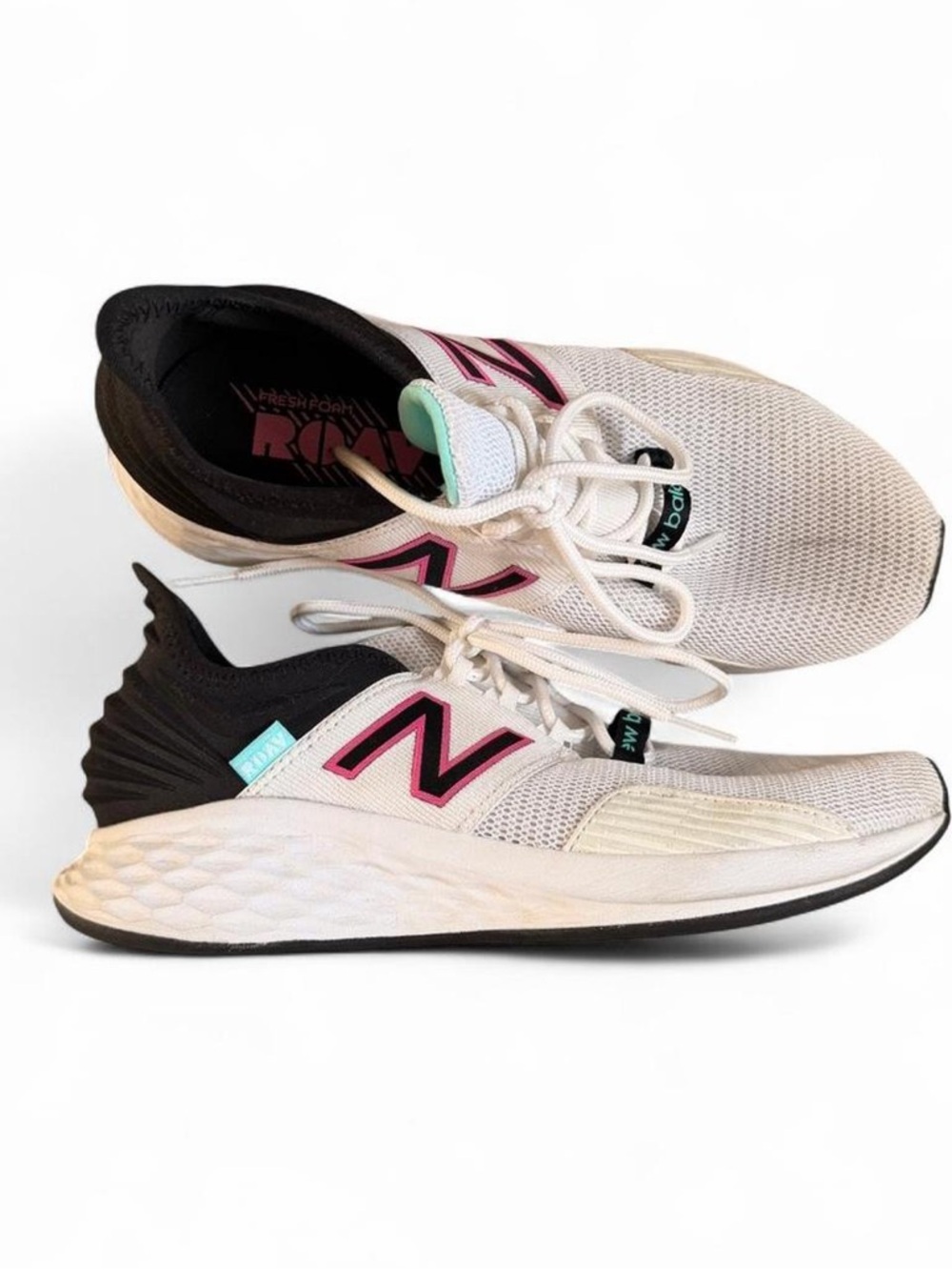New Balance Women's White Sneakers with Black and Pink Accents